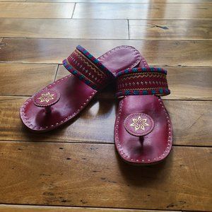 Handmade Boho Artisan Leather Slip On Thong Sandals 7/8